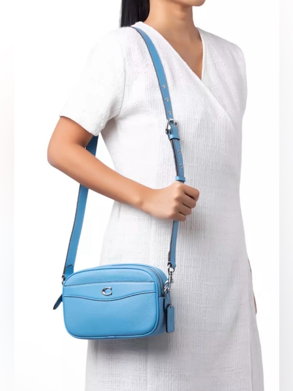 Coach Pool Blue Pebbled Leather Crossbody Camera Bag - Picture 2 of 2